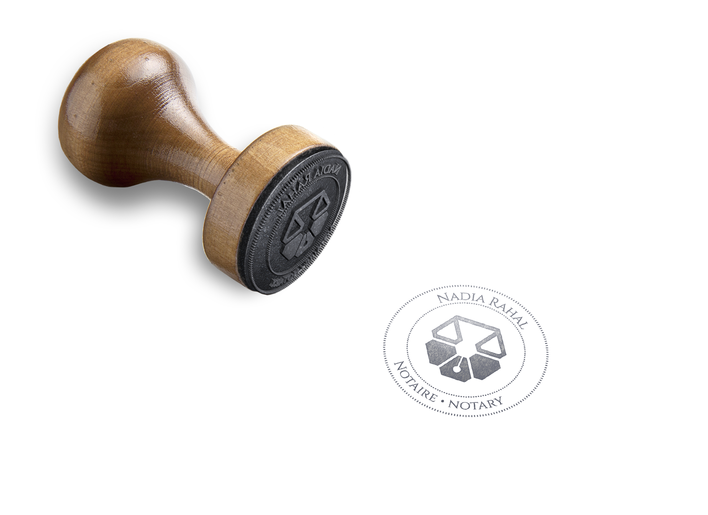 A notary's rubber stamp with Notaire St-Henri's custom stamp.